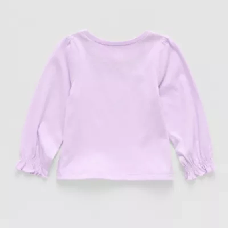 Okie Dokie Baby Girls Round Neck Long Sleeve Graphic T-Shirt