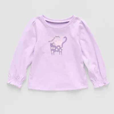 Okie Dokie Baby Girls Round Neck Long Sleeve Graphic T-Shirt