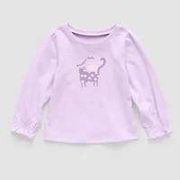 Okie Dokie Baby Girls Round Neck Long Sleeve Graphic T-Shirt