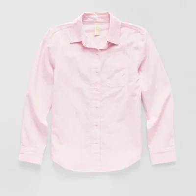 Thereabouts Little & Big Kid Girls Long Sleeve Cuffed Regular Fit Button-Down Shirt
