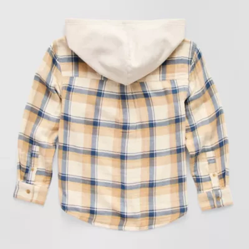 Thereabouts Little & Big Kid Boys Hooded Long Sleeve Cuffed Regular Fit Button-Down Shirt