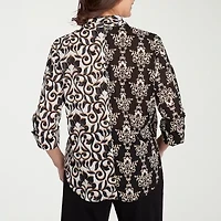 Alfred Dunner Natural Instinct Womens 3/4 Sleeve Cuffed Button-Down Shirt