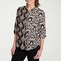 Alfred Dunner Natural Instinct Womens 3/4 Sleeve Cuffed Button-Down Shirt