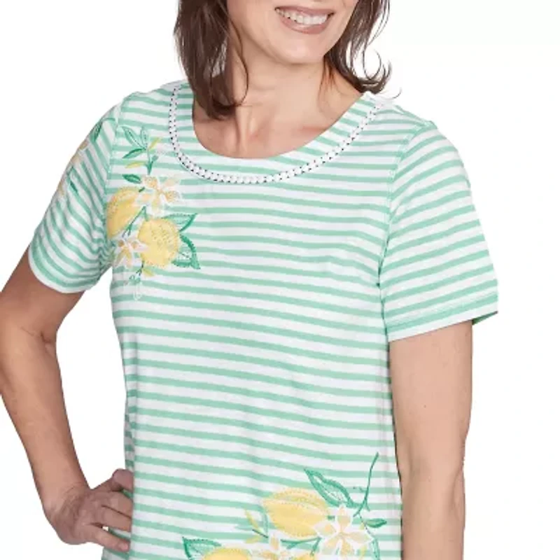 Alfred Dunner Rise And Shine Womens Crew Neck Short Sleeve T-Shirt