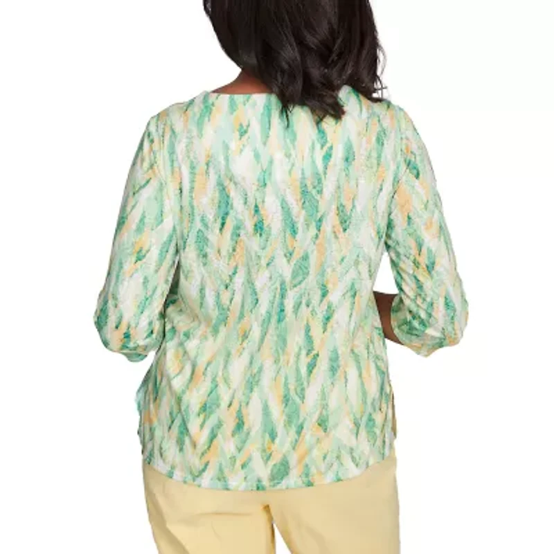 Alfred Dunner Rise And Shine Womens Crew Neck 3/4 Sleeve T-Shirt
