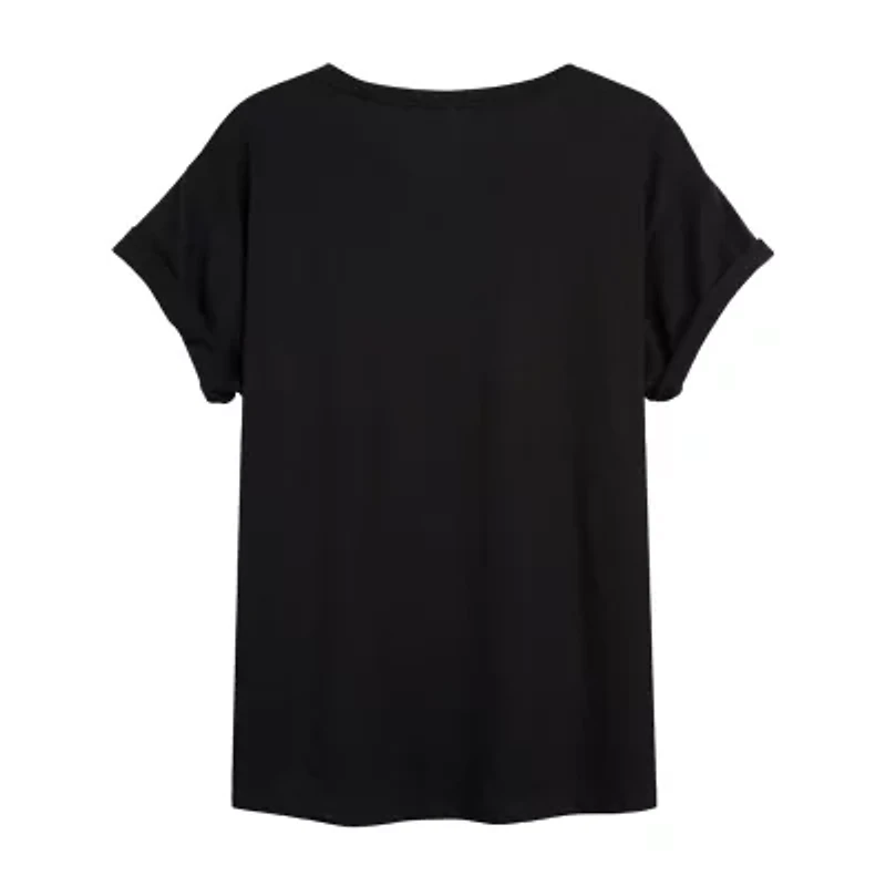 Womens Juniors Crew Neck Short Sleeve Oversized Graphic T-Shirt