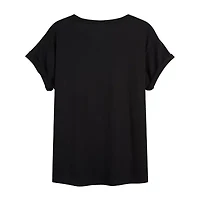Womens Juniors Crew Neck Short Sleeve Oversized Graphic T-Shirt