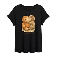 Womens Juniors Crew Neck Short Sleeve Oversized Graphic T-Shirt