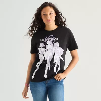 Womens Juniors Crew Neck Short Sleeve Loose Fit KPop Demon Hunters Graphic T-Shirt