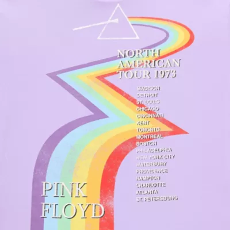 Womens Juniors Crew Neck Short Sleeve Oversized Pink Floyd Graphic T-Shirt