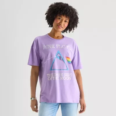 Womens Juniors Crew Neck Short Sleeve Oversized Pink Floyd Graphic T-Shirt