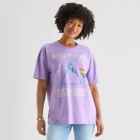 Womens Juniors Crew Neck Short Sleeve Oversized Pink Floyd Graphic T-Shirt