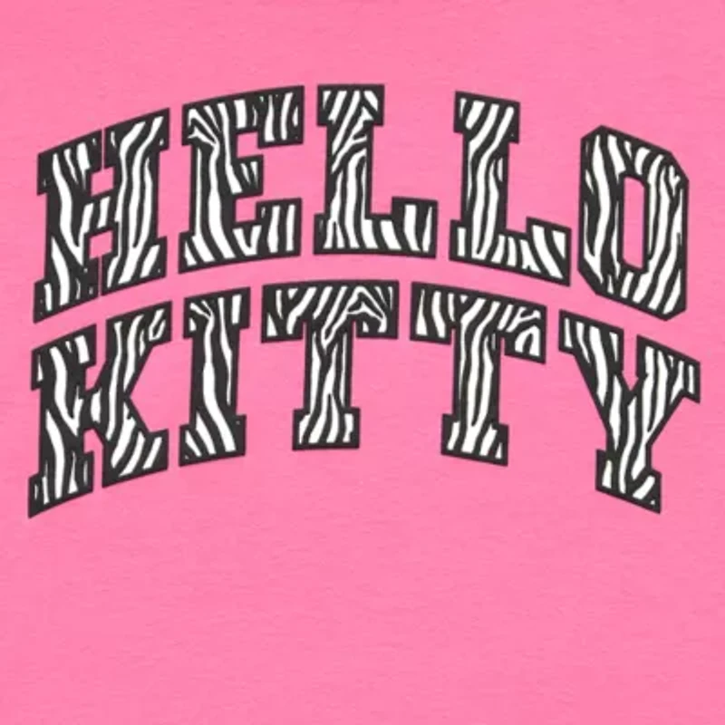 Hello Kitty Zebra Boyfriend Tee Womens Juniors Crew Neck Short Sleeve Loose Fit Graphic T-Shirt