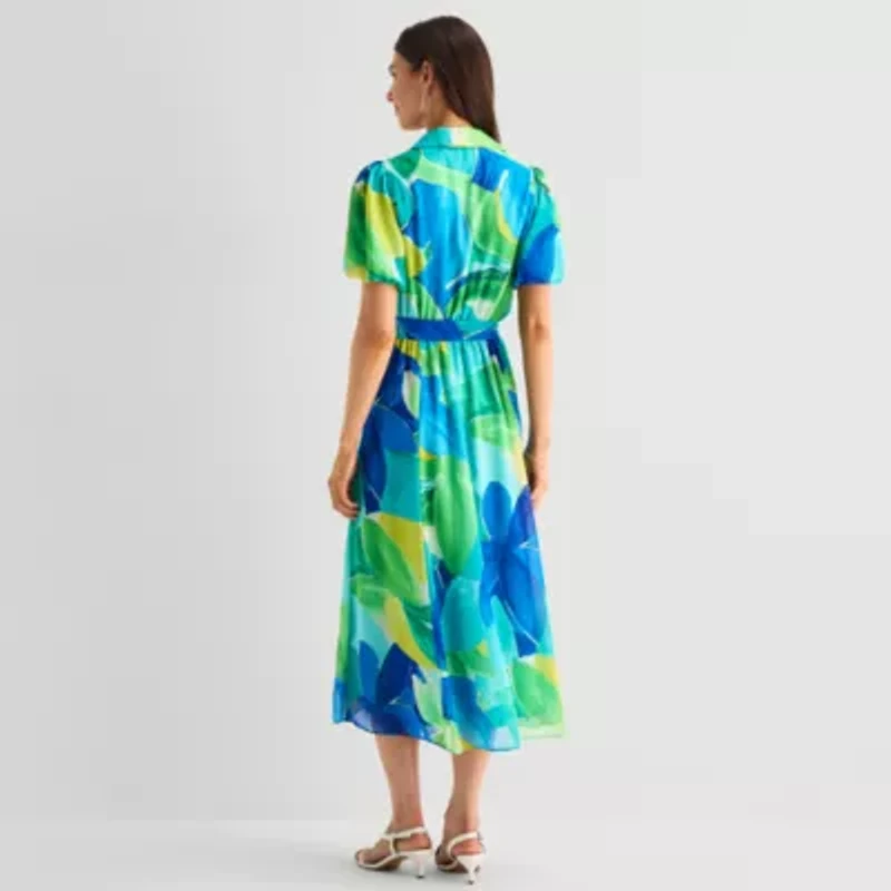 Studio 1 Womens Short Sleeve Puffed Maxi Dress