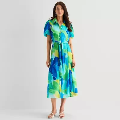 Studio 1 Womens Short Sleeve Puffed Maxi Dress