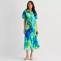 Studio 1 Womens Short Sleeve Puffed Maxi Dress
