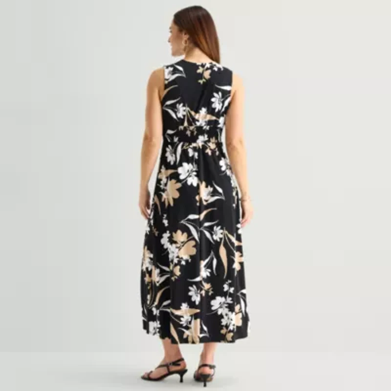 Studio 1 Womens V Neck Sleeveless Maxi Dress