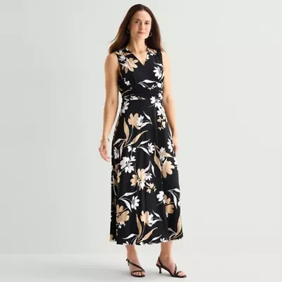 Studio 1 Womens V Neck Sleeveless Maxi Dress