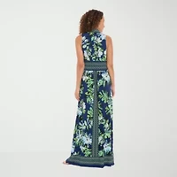 London Times Womens V Neck Sleeveless Maxi Dress