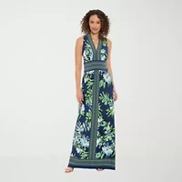 London Times Womens V Neck Sleeveless Maxi Dress