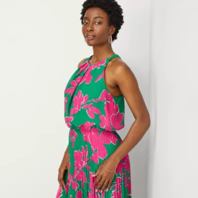 Sandra Darren Womens Sleeveless Floral Maxi Dress