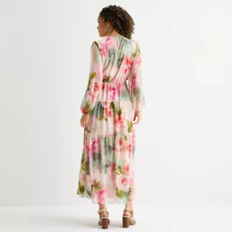 Robbie Bee Womens Long Sleeve Floral Maxi Dress