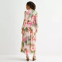 Robbie Bee Womens Long Sleeve Floral Maxi Dress