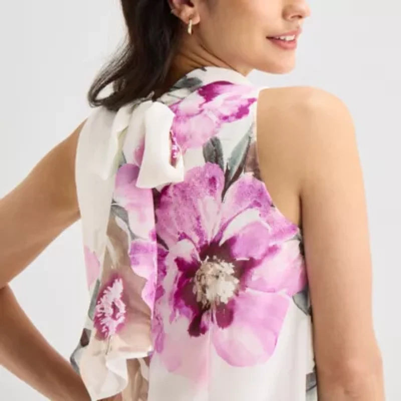 Robbie Bee Womens Sleeveless Floral Shift Dress