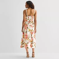 Robbie Bee Womens Midi Round Neck Sleeveless Floral Fit + Flare Dress