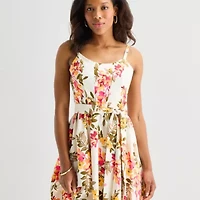 Robbie Bee Womens Midi Round Neck Sleeveless Floral Fit + Flare Dress
