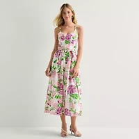 Robbie Bee Womens Sleeveless Floral Midi Fit + Flare Dress