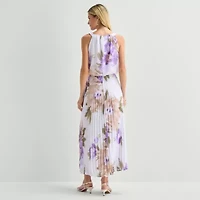 Robbie Bee Womens Halter Neck Sleeveless Floral Fit + Flare Dress