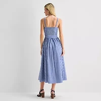 Robbie Bee Womens Midi Round Neck Sleeveless Floral Fit + Flare Dress