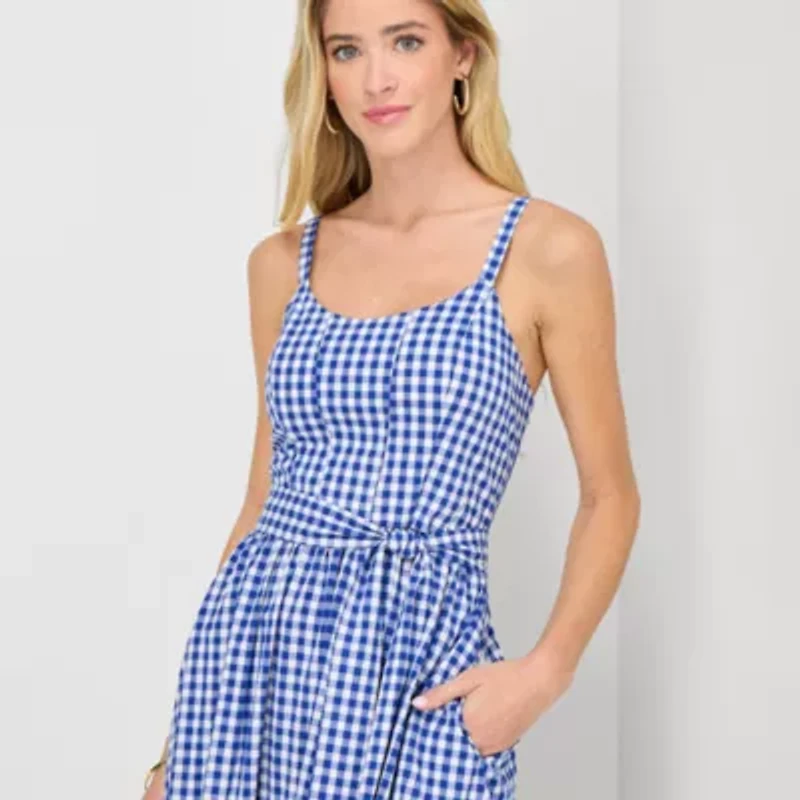 Robbie Bee Womens Midi Round Neck Sleeveless Floral Fit + Flare Dress