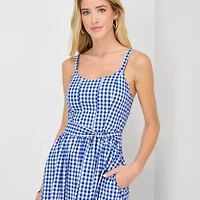Robbie Bee Womens Midi Round Neck Sleeveless Floral Fit + Flare Dress