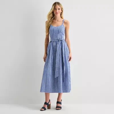 Robbie Bee Womens Midi Round Neck Sleeveless Floral Fit + Flare Dress