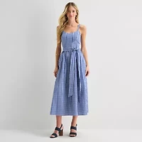Robbie Bee Womens Midi Round Neck Sleeveless Floral Fit + Flare Dress