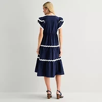 Robbie Bee Womens Short Sleeve Fit + Flare Dress