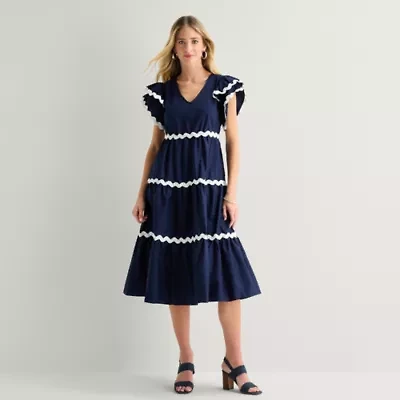 Robbie Bee Womens Short Sleeve Fit + Flare Dress