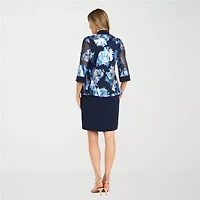 R & M Richards Womens 3/4 Sleeve Floral Jacket Dress With Removable Necklace