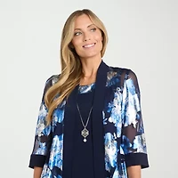 R & M Richards Womens 3/4 Sleeve Floral Jacket Dress With Removable Necklace