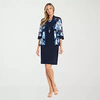 R & M Richards Womens 3/4 Sleeve Floral Jacket Dress With Removable Necklace