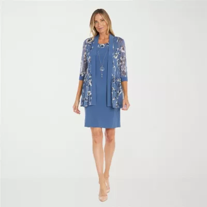 R & M Richards Womens Jacket Dress With Removable Necklace