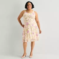 Robbie Bee Womens Plus Floral Midi Jacket Dress