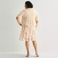 Robbie Bee Womens Plus Floral Midi Jacket Dress