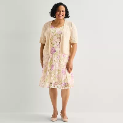 Robbie Bee Womens Plus Floral Midi Jacket Dress