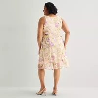 Robbie Bee Womens Plus Floral Midi Jacket Dress
