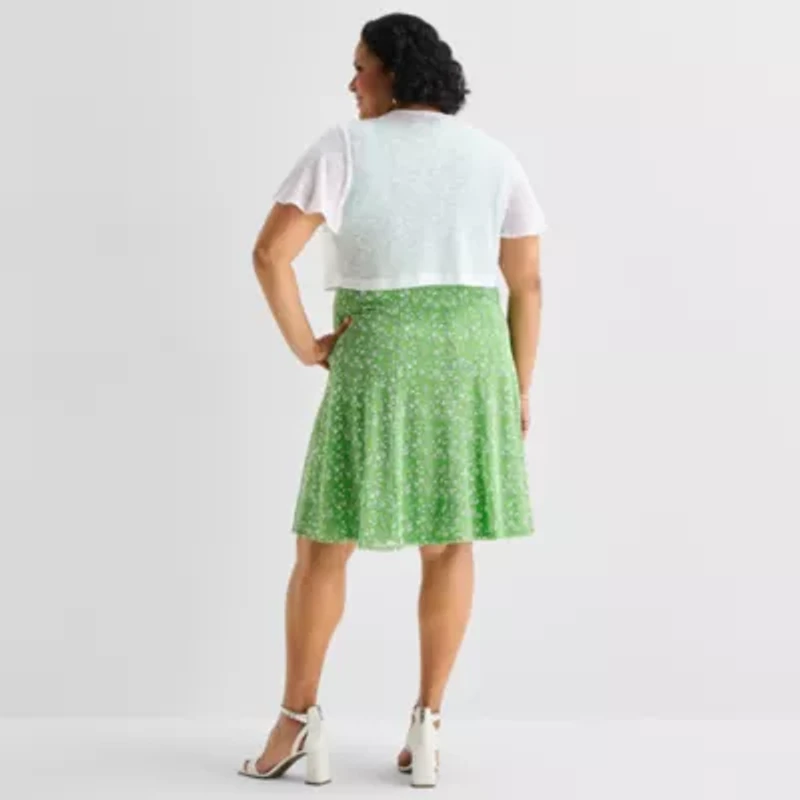 Perceptions Womens Plus Floral Jacket Dress