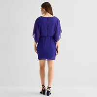 Jessica Howard Womens Petite Boat Neck 3/4 Sleeve Flutter Fit + Flare Dress