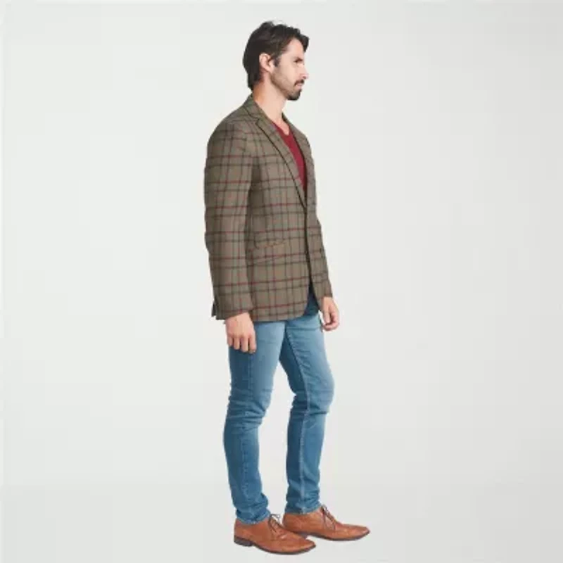 The Savile Row Co Mens Windowpane Modern Fit Sport Coat